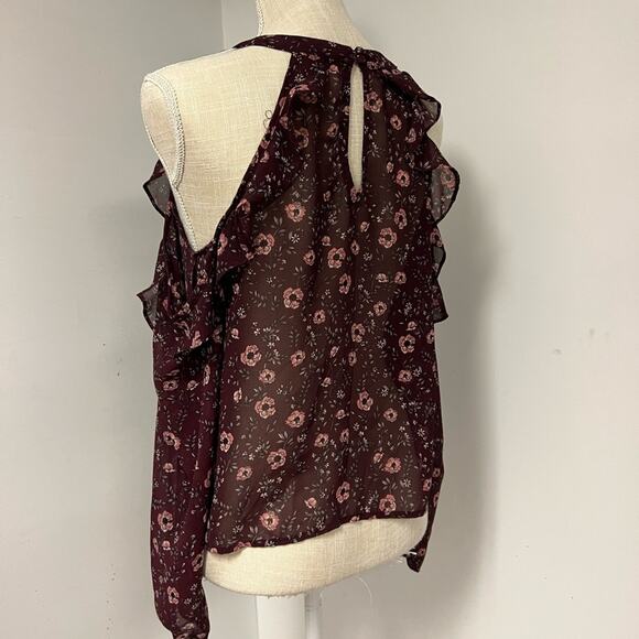 Cold Shoulder Maroon Floral Blouse - Picture 3 of 5